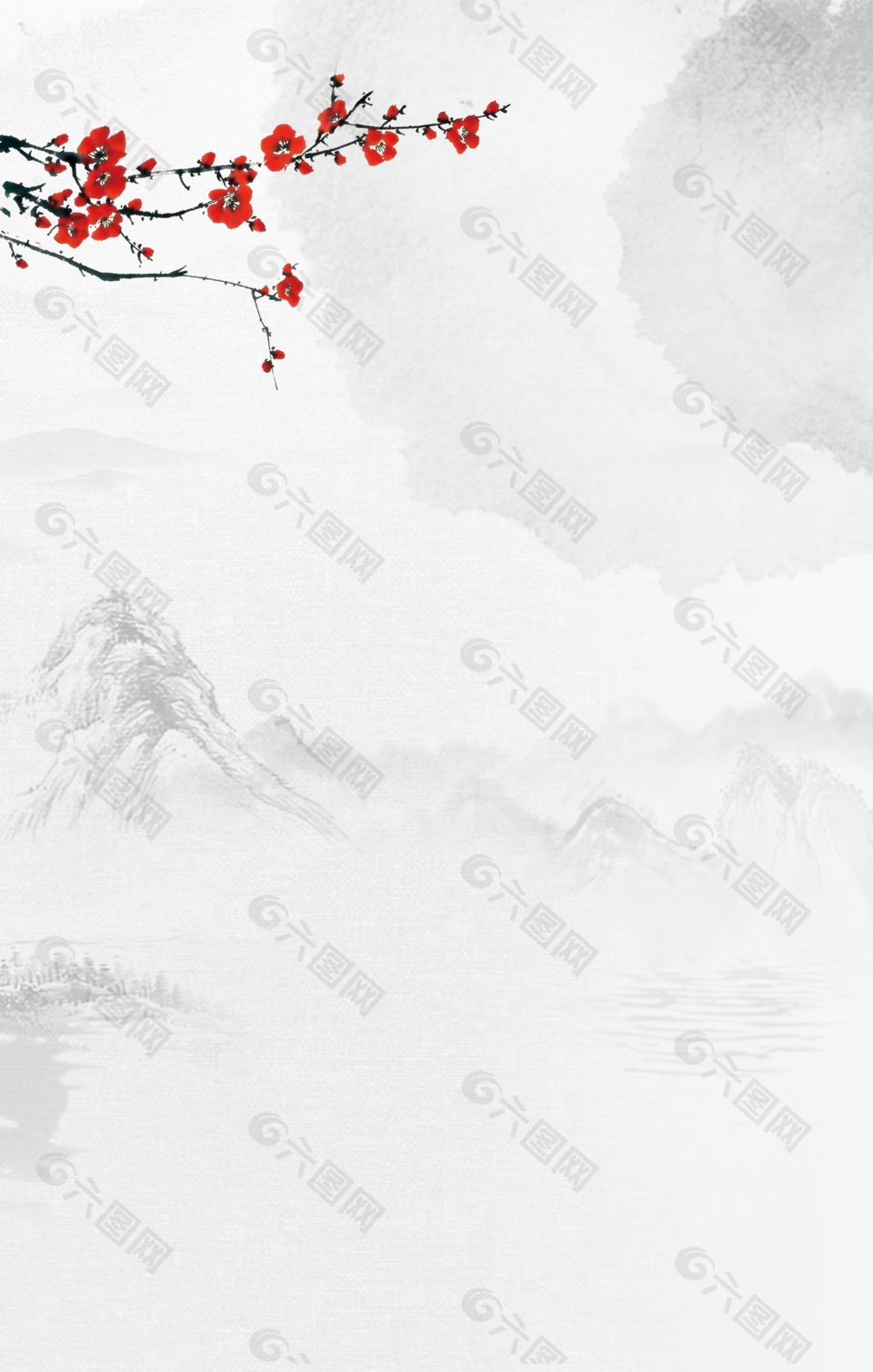 简约山水背景中国风水墨画素材图片