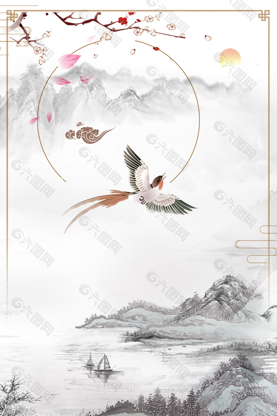 白色简约中国古风背景模版下载