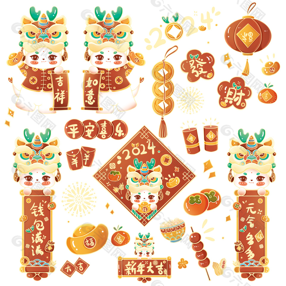 龙年新年国潮风贴纸装饰素材下载