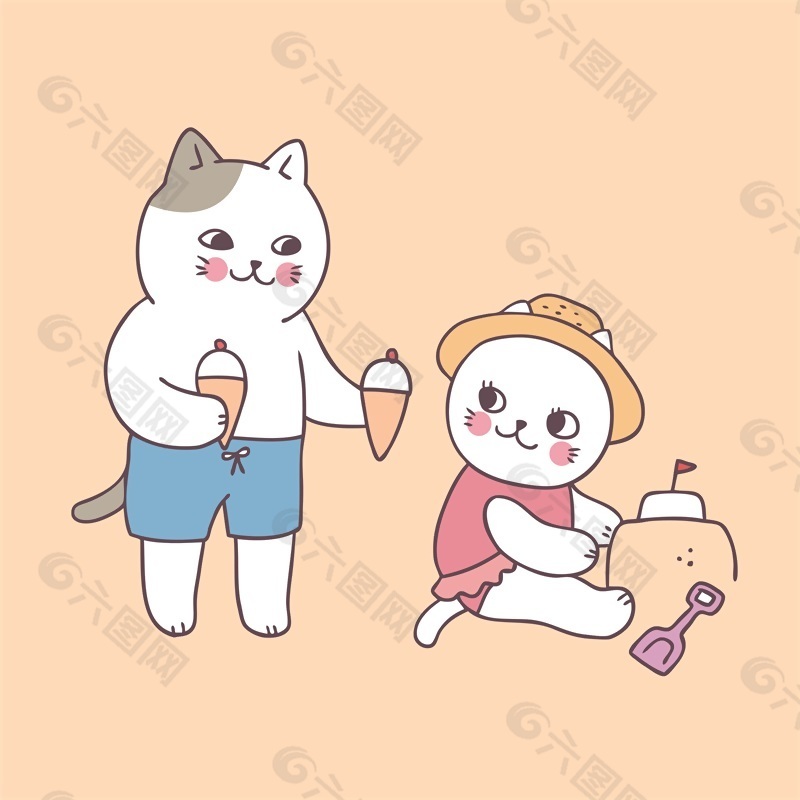 可爱冰淇淋小猫插画