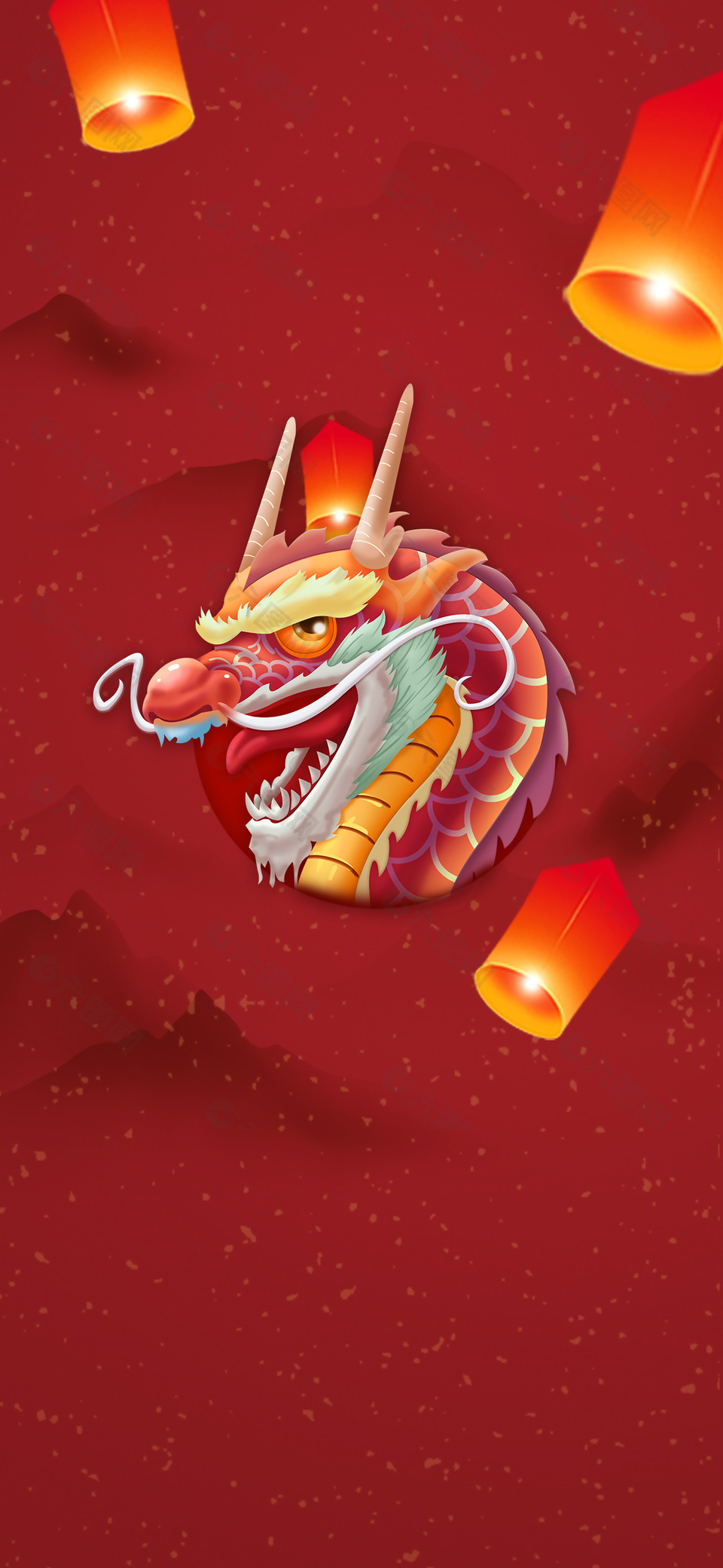 龙年插画创意红色背景