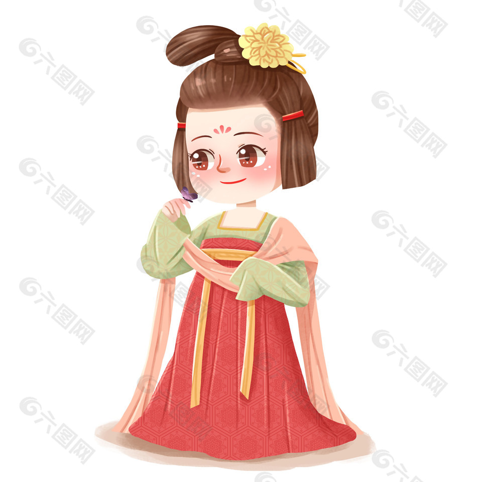 唐朝仕女图案插画元素
