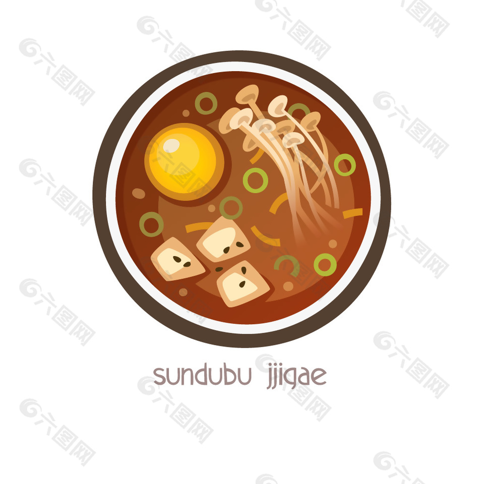 手绘辣白菜豆腐汤插画