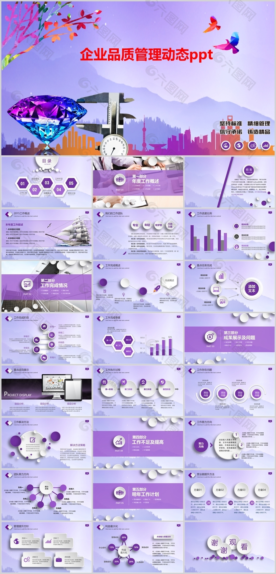 紫色企业文化品质管理理念动态PPT模板