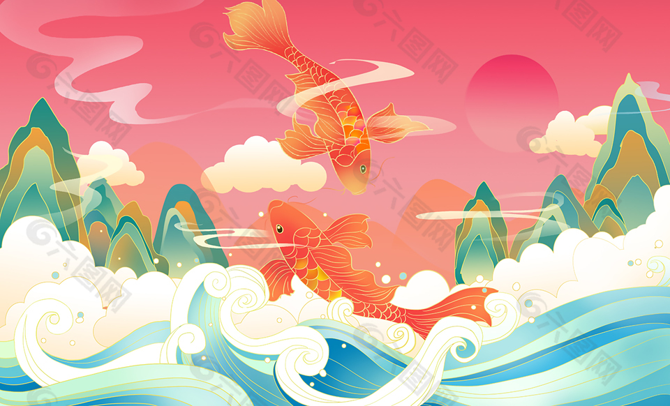 国潮插画鲤鱼
