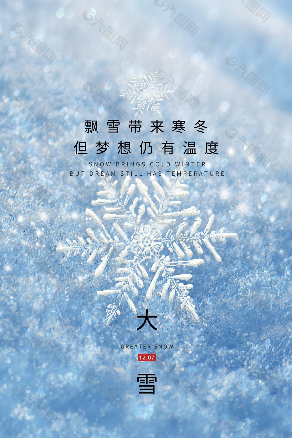 大雪时节晶莹雪花元素海报