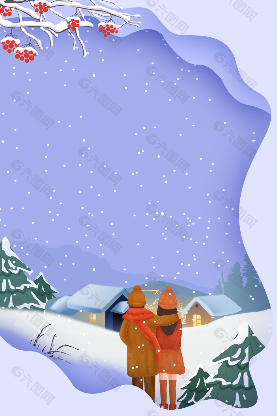 简约大气唯美卡通冬天雪景H5背景下载