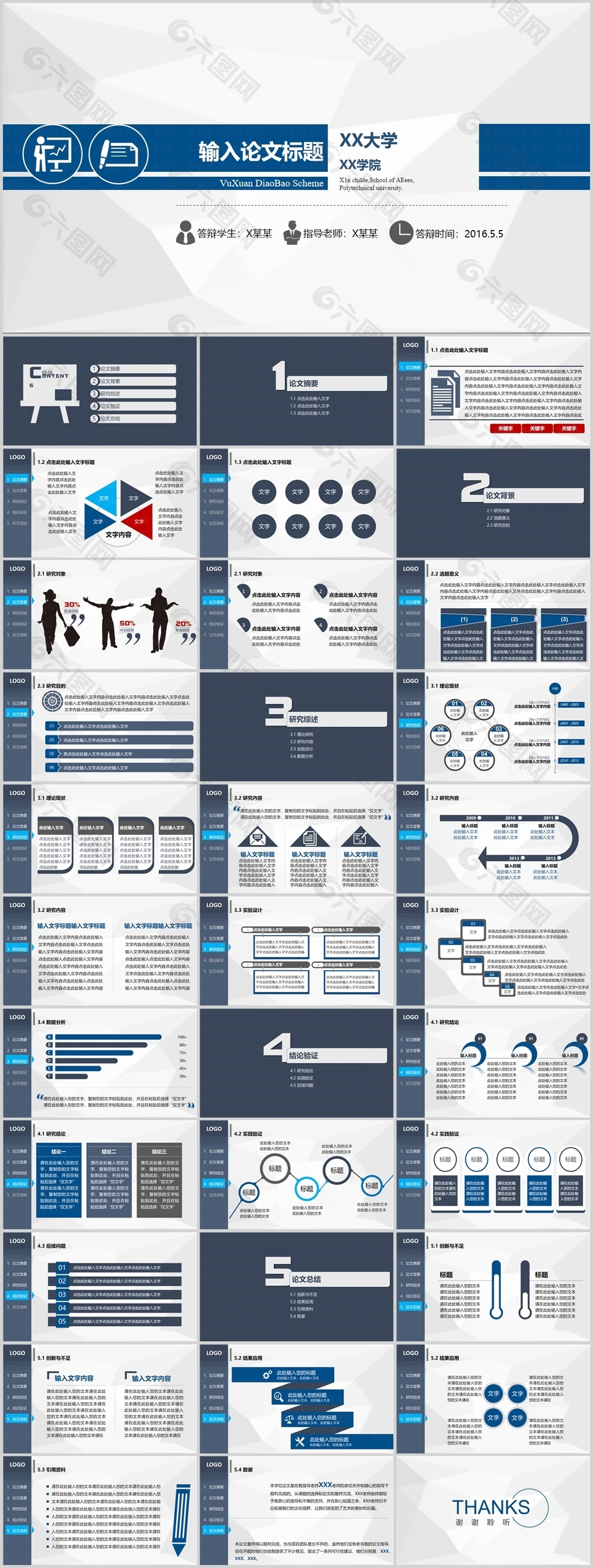 蓝色严谨实用毕业论文答辩报告PPT模板