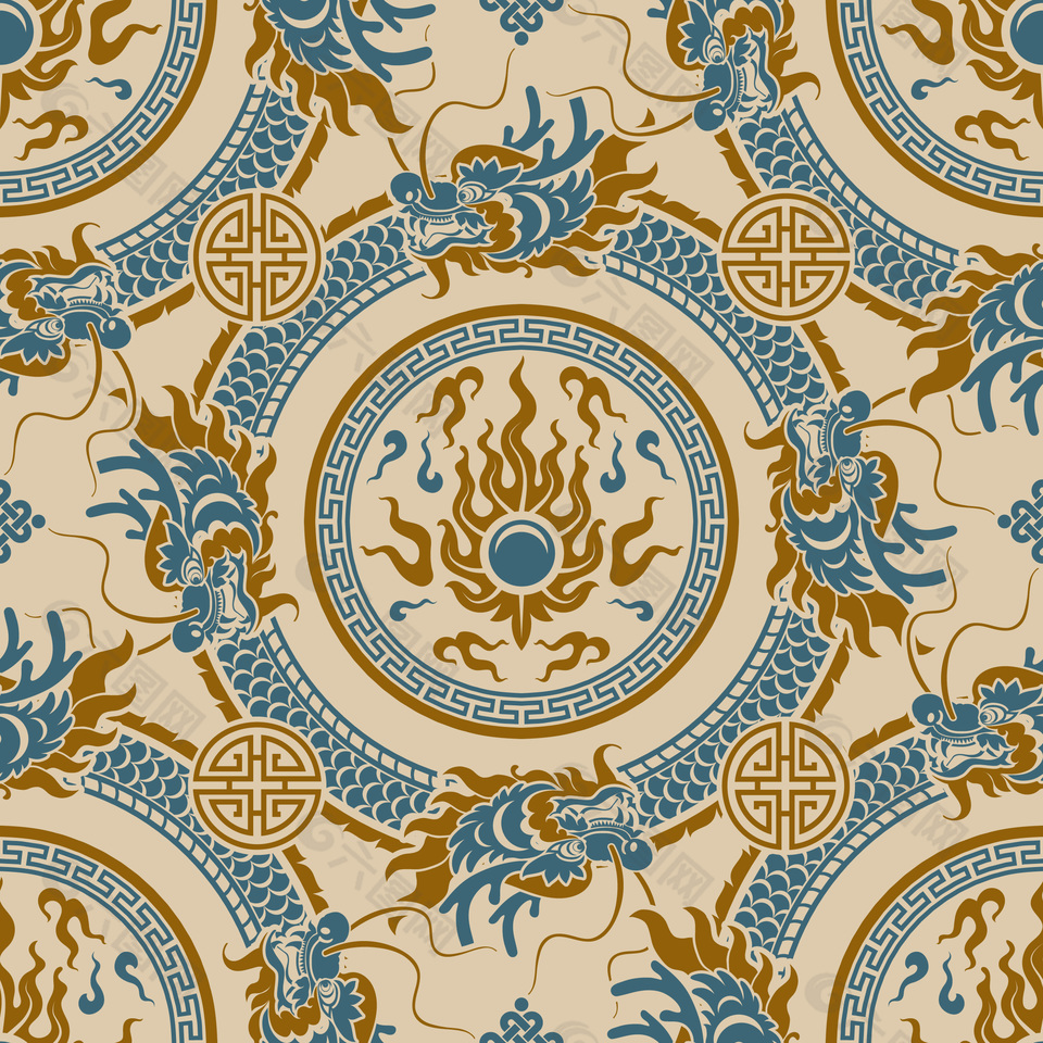 传统圆环龙图腾设计