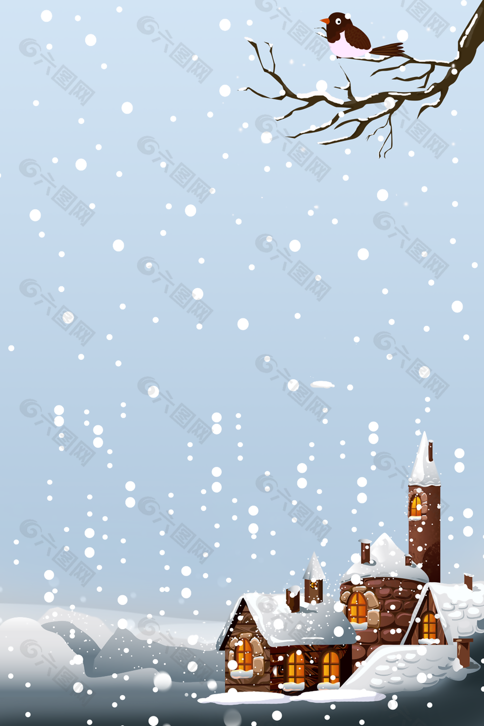 简约手绘卡通冬季雪景H5背景图下载