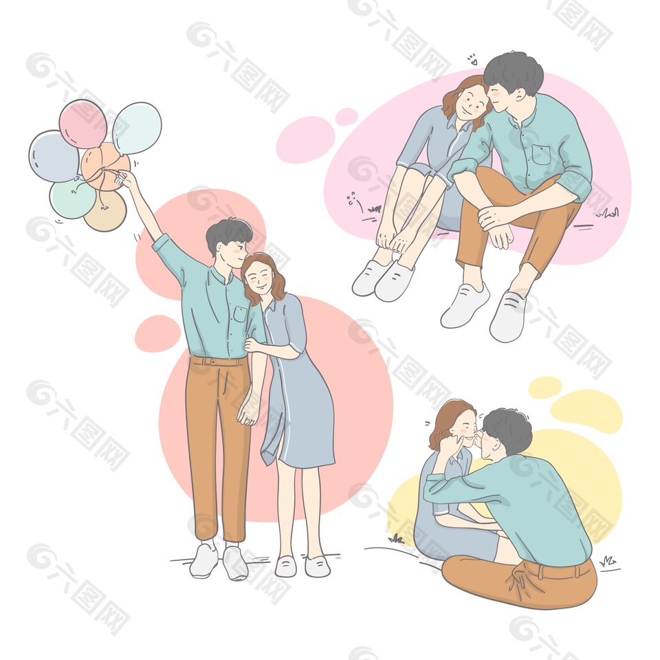 情人节情侣手绘插画