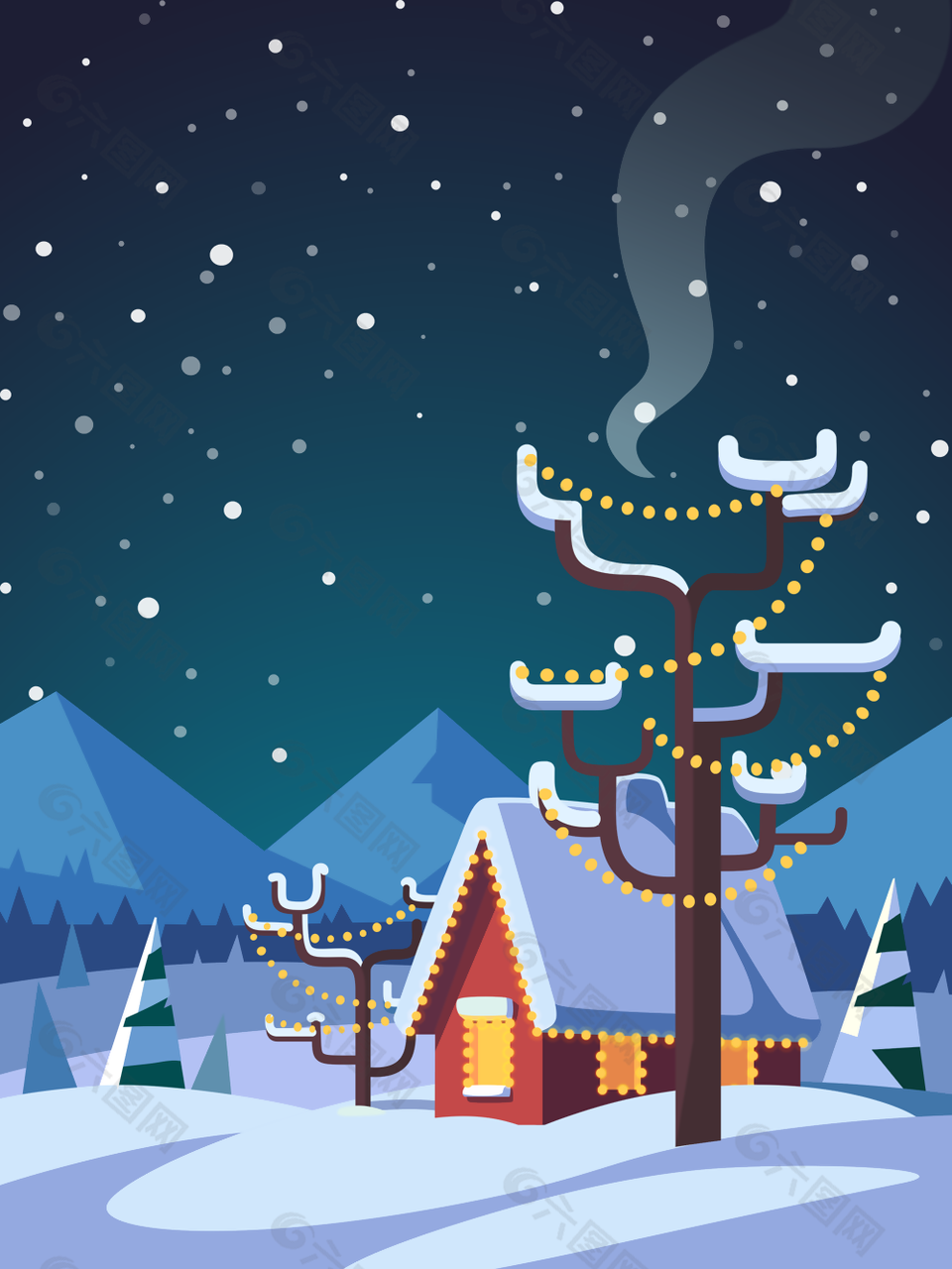 手绘插画风圣诞节下雪背景图下载