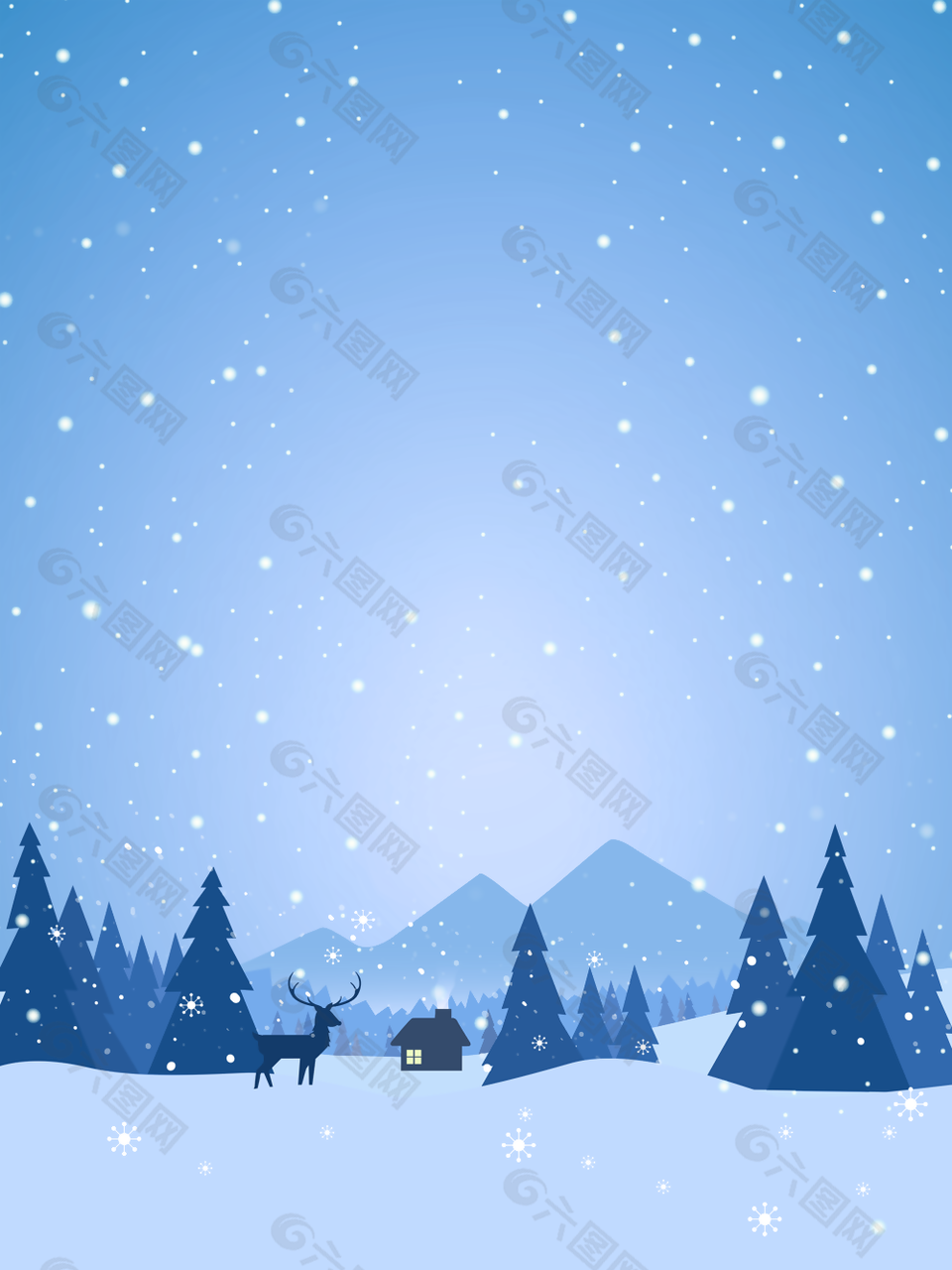创意简约蓝色冬季雪景H5背景图下载