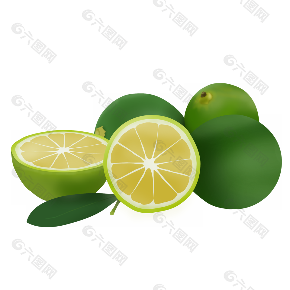 水果插画写实绿色柠檬图片