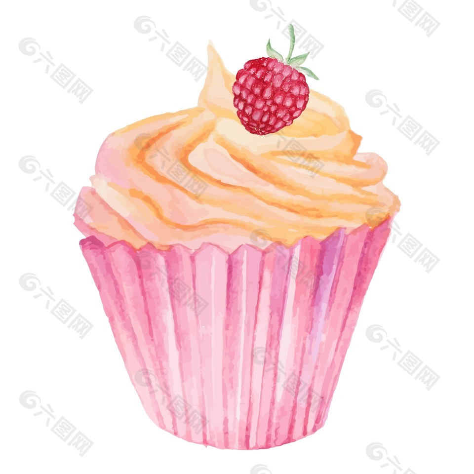 粉色纸杯草莓蛋糕插画