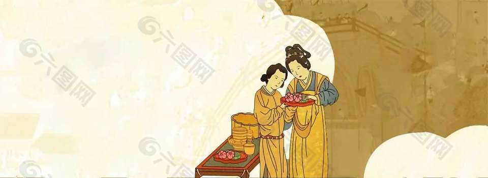 复古中式古典插画背景素材