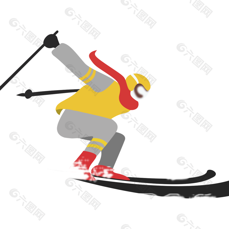 卡通手绘简约冬季滑雪人物插画素材下载