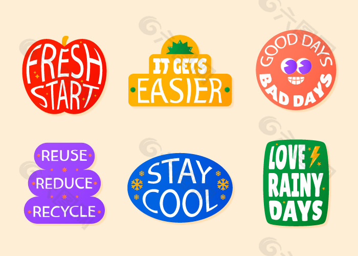 简约趣味卡通贴纸设计元素