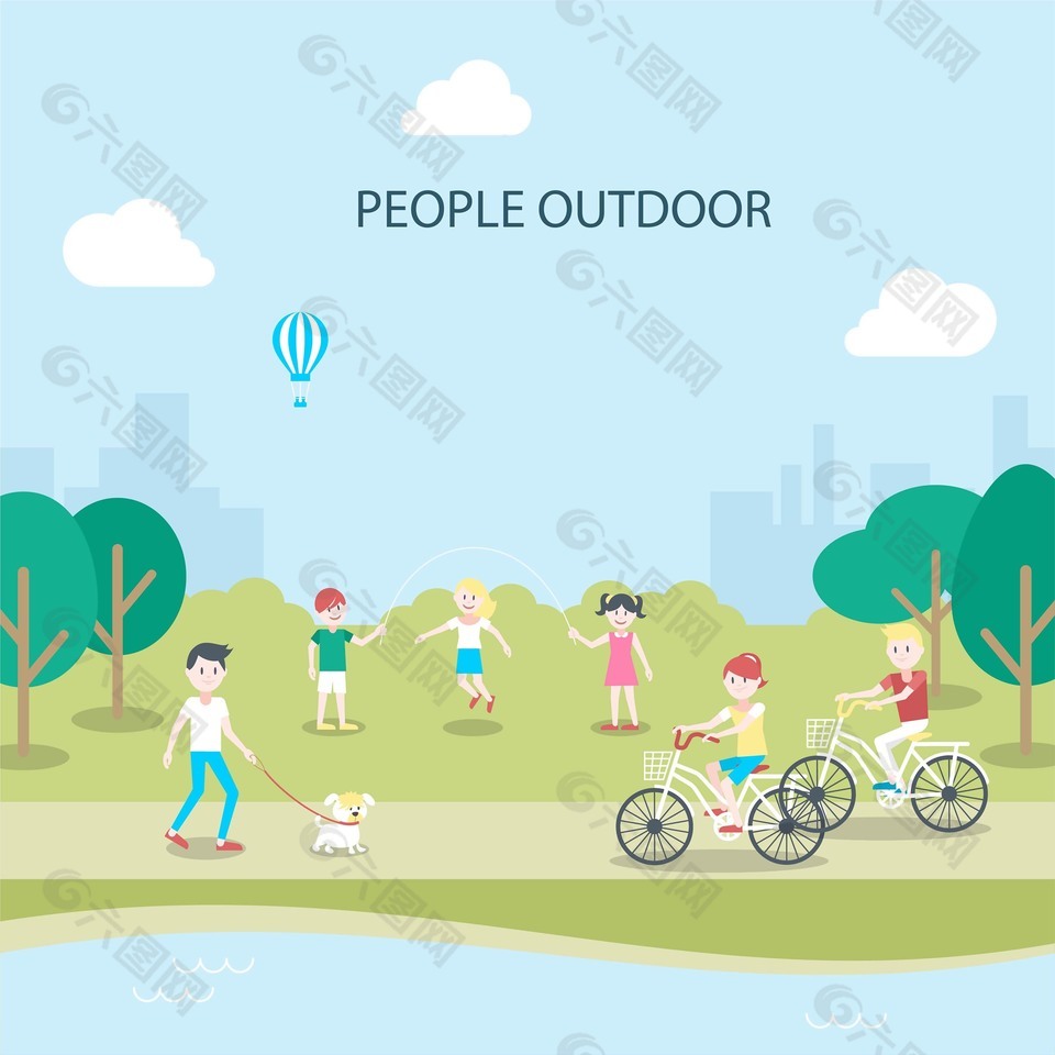 清新创意城市公园风景插画