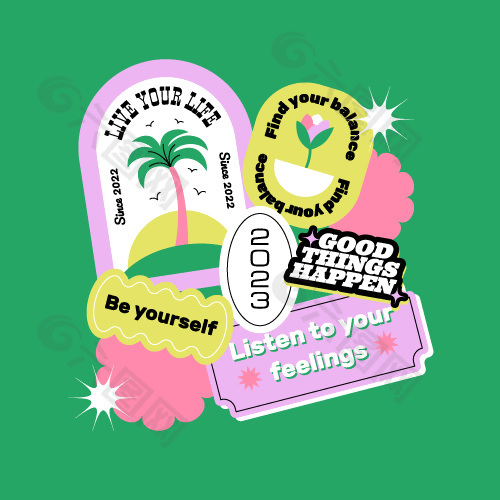 简约卡通趣味矢量贴纸素材