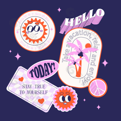 矢量趣味卡通贴纸潮流设计