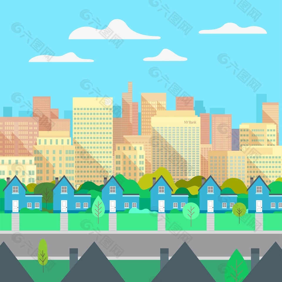 彩色城市建筑插画