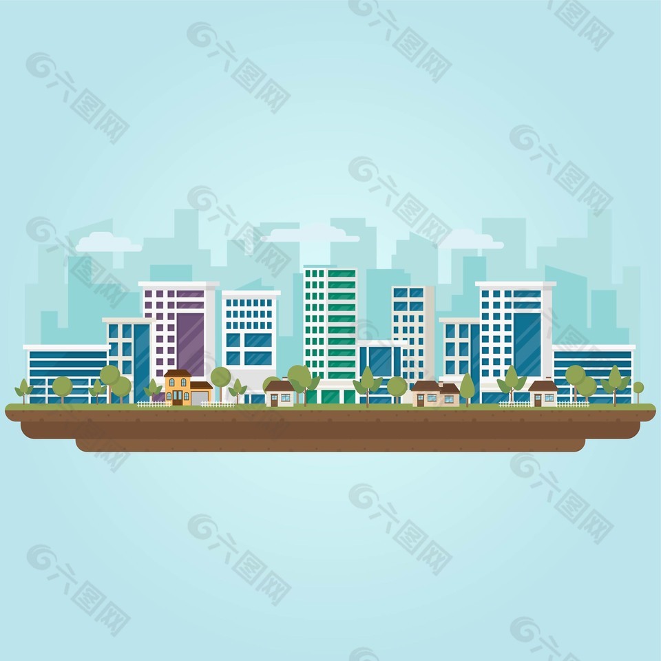 科技城市卡通建筑插画
