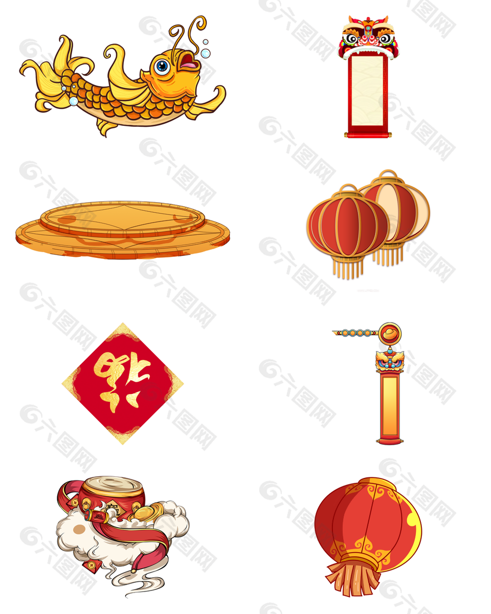 国潮风手绘灯笼对联锦鲤春节元素设计