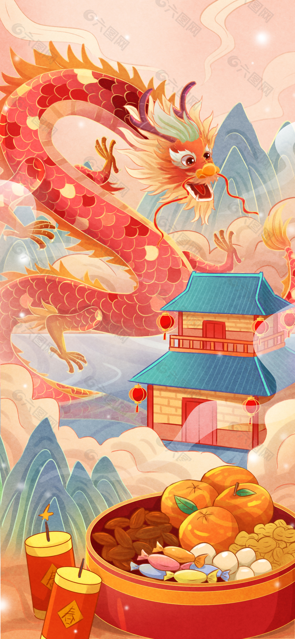 龙年国潮创意新年插画