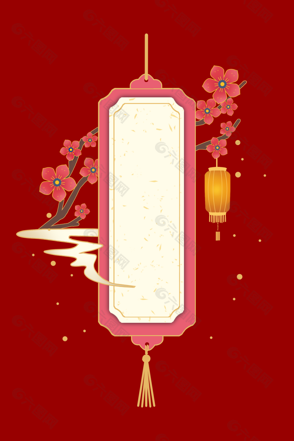 红色中式喜庆富贵花春节挂饰元素设计