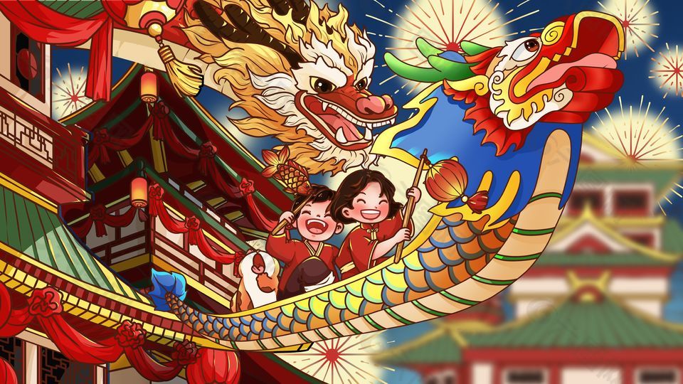 中国风复古人物新年插画素材