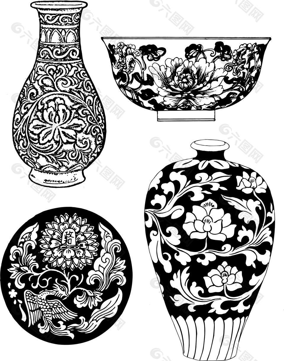 古典传统瓷器器皿图案