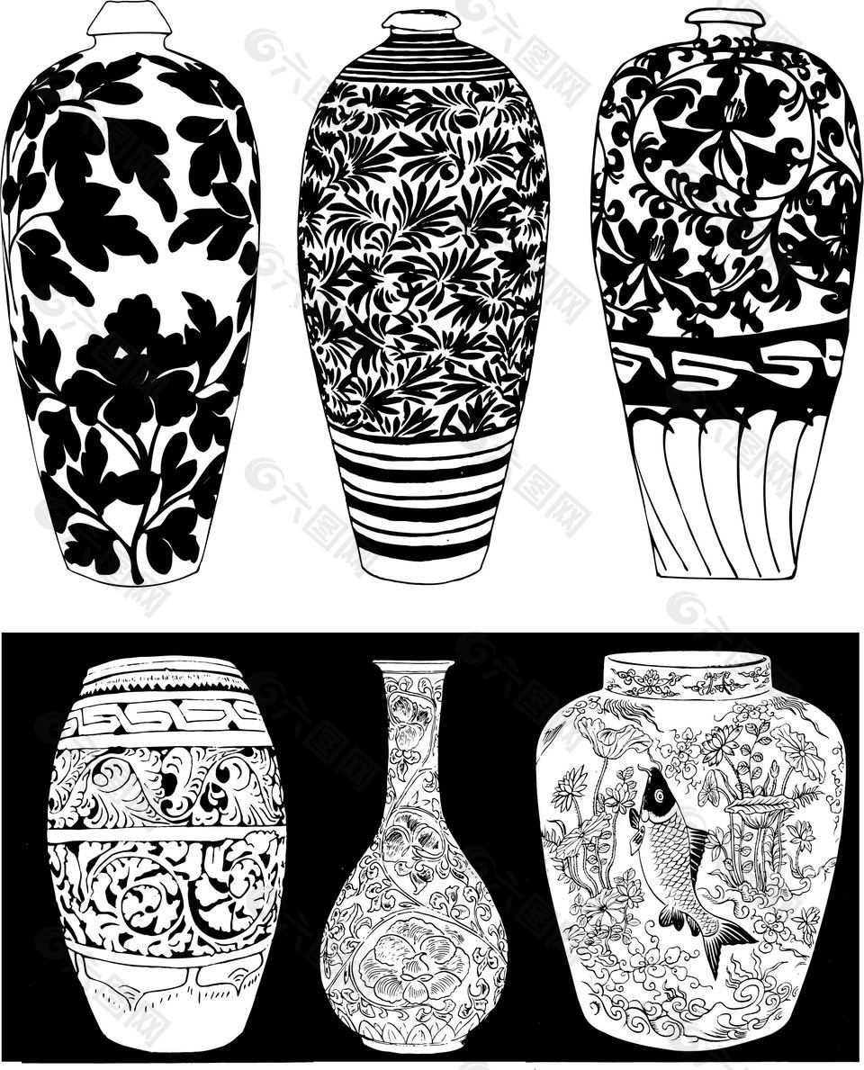 古代传统瓷器瓷瓶花纹样式