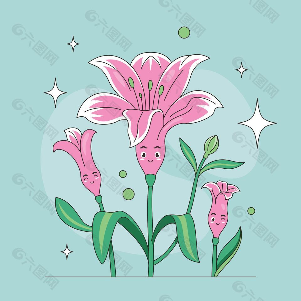 粉色郁金香花卉装饰插画