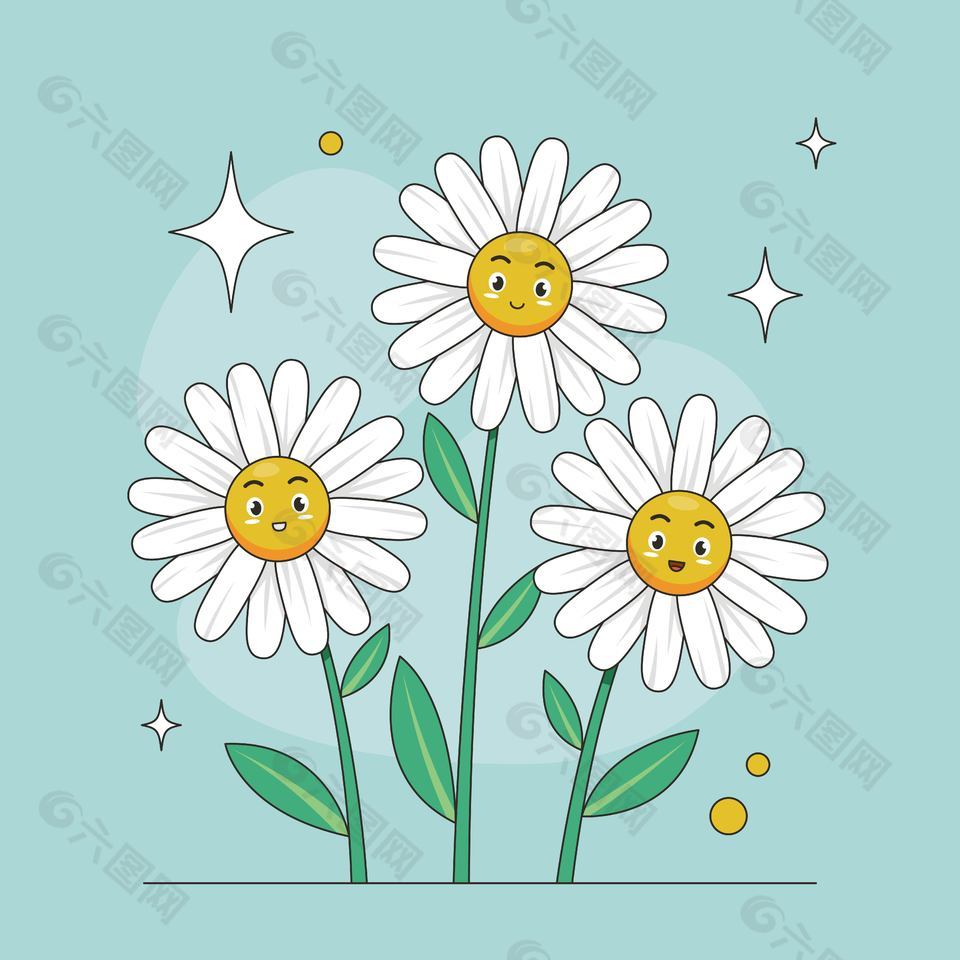 白色气质花朵卡通插画