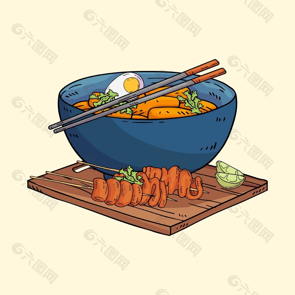 日本料理大碗海鲜面插画