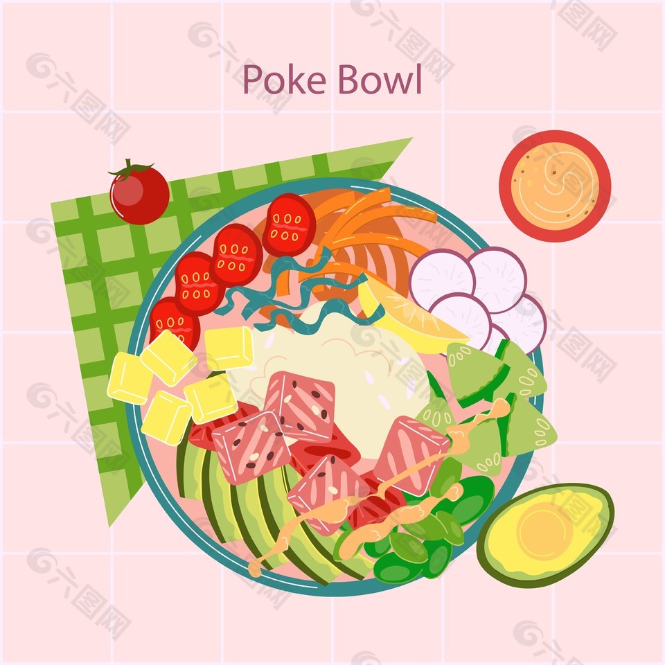 日式蔬菜沙拉插画