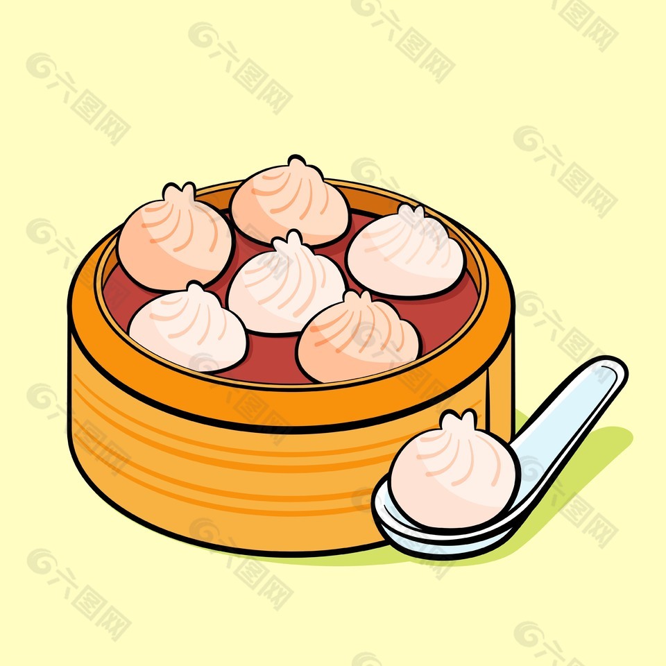 卡通小笼包美食插画