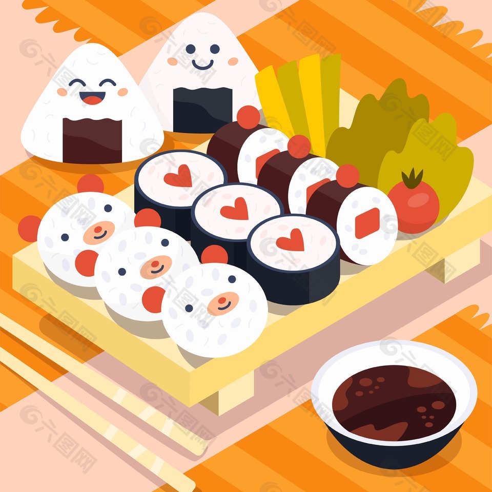 美味可爱饭团寿司插画