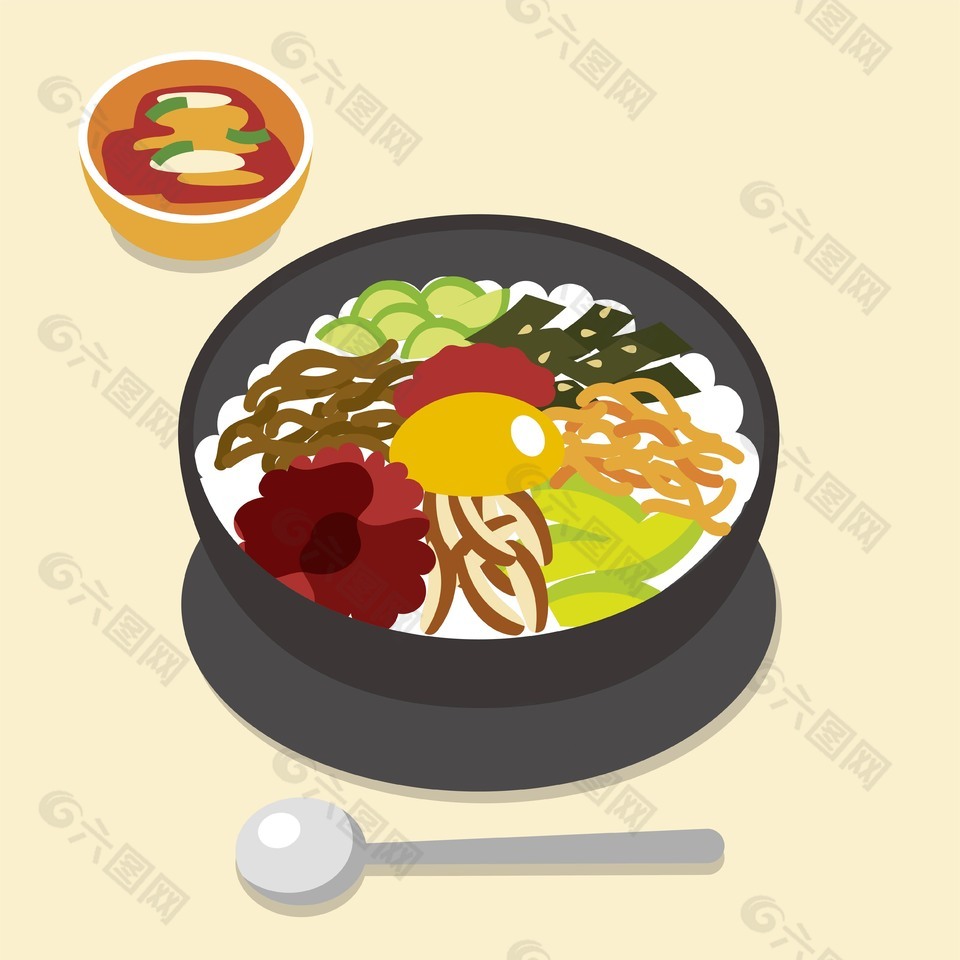 韩式石锅拌饭美食插画