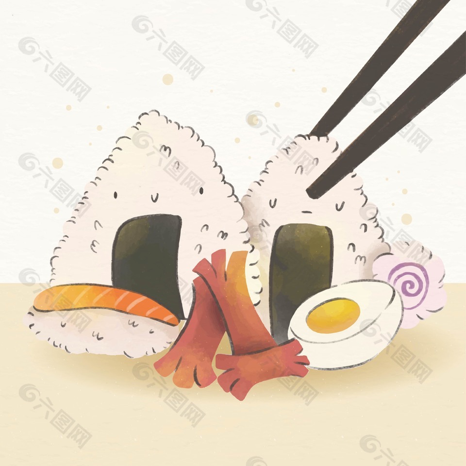 美味可口日式饭团插画