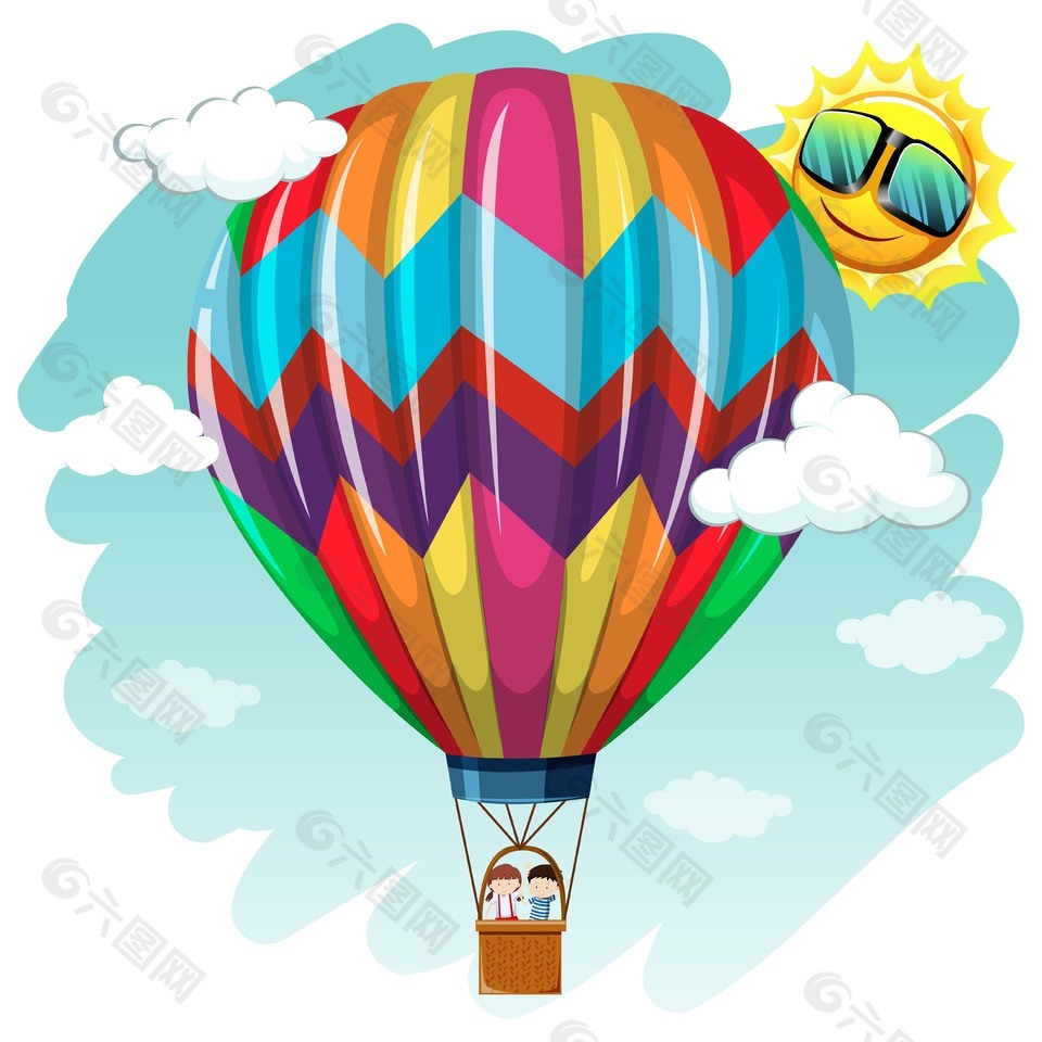 彩色卡通热气球旅行背景