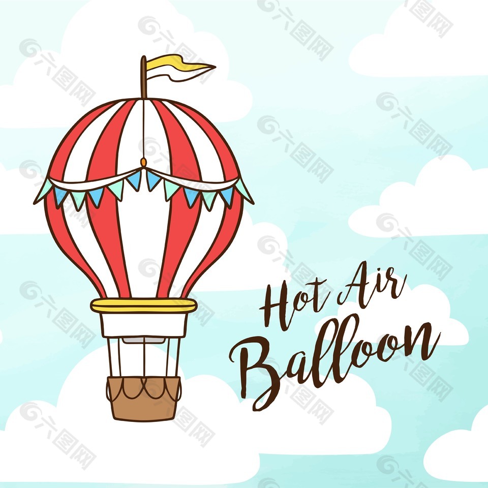 创意天空飞行热气球风景插画