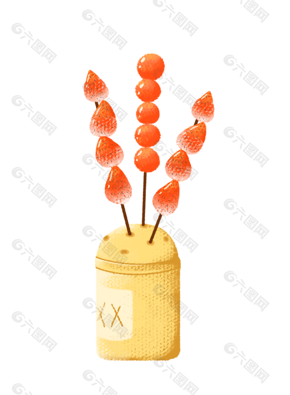 简约卡通手绘风草莓糖葫芦插画素材下载