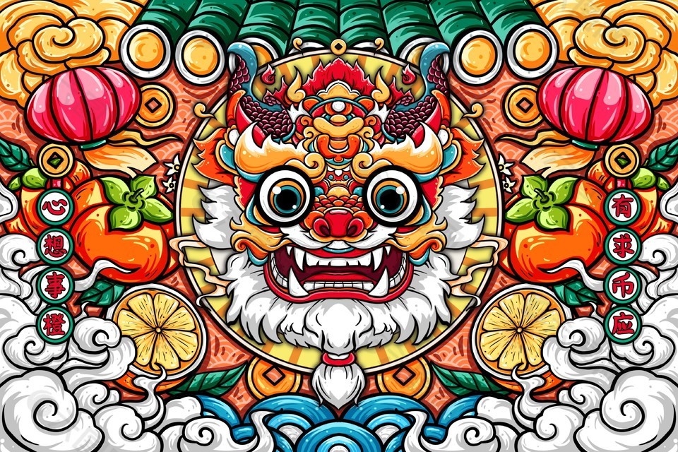 心想事成龙年大吉国潮插画
