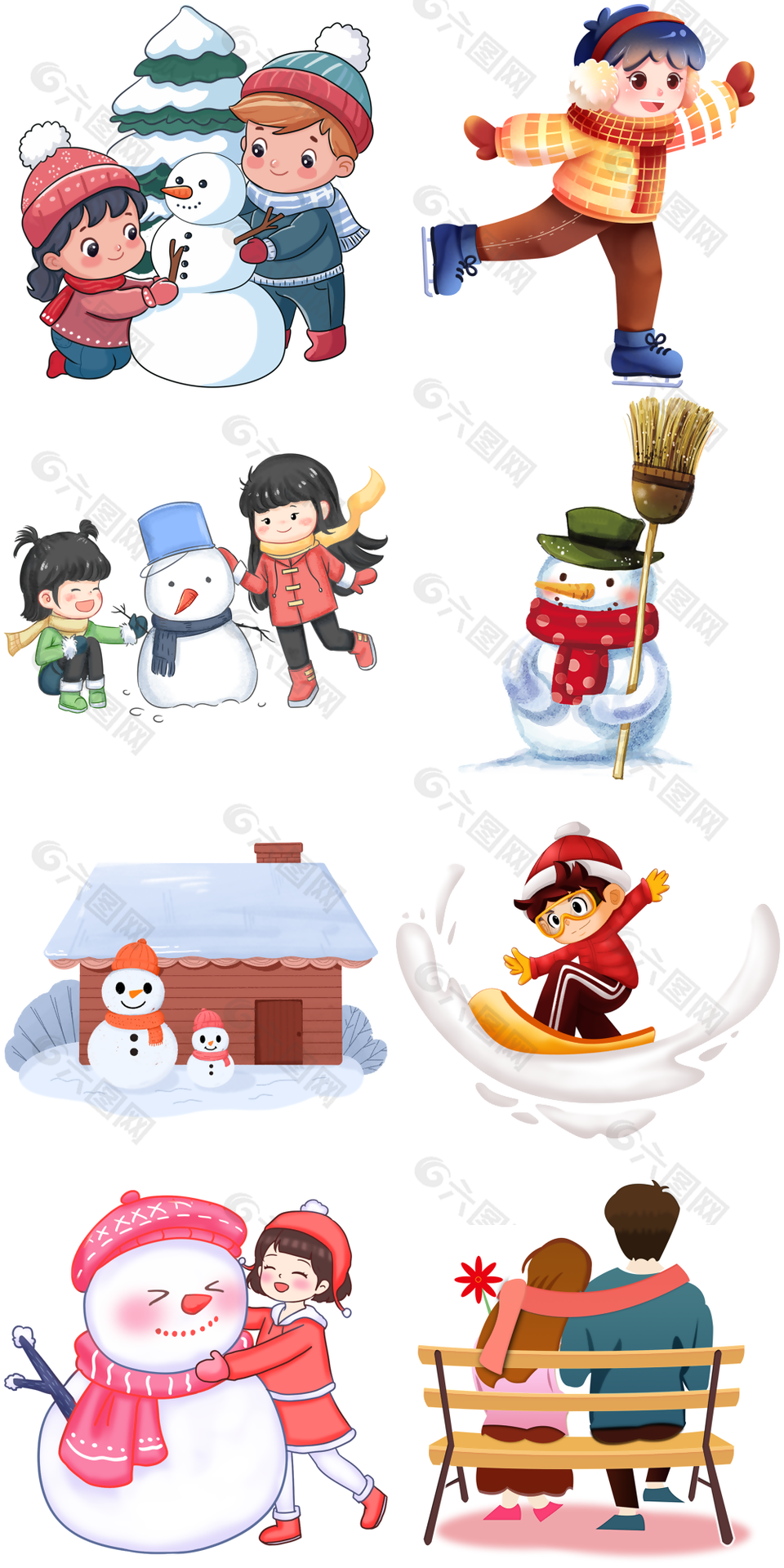 温馨可爱卡通冬季雪人素材下载