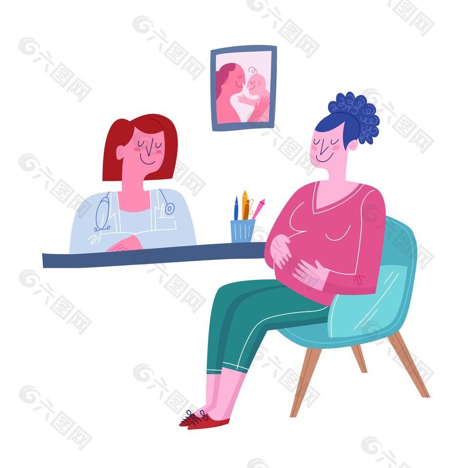 孕妇产检咨询插画