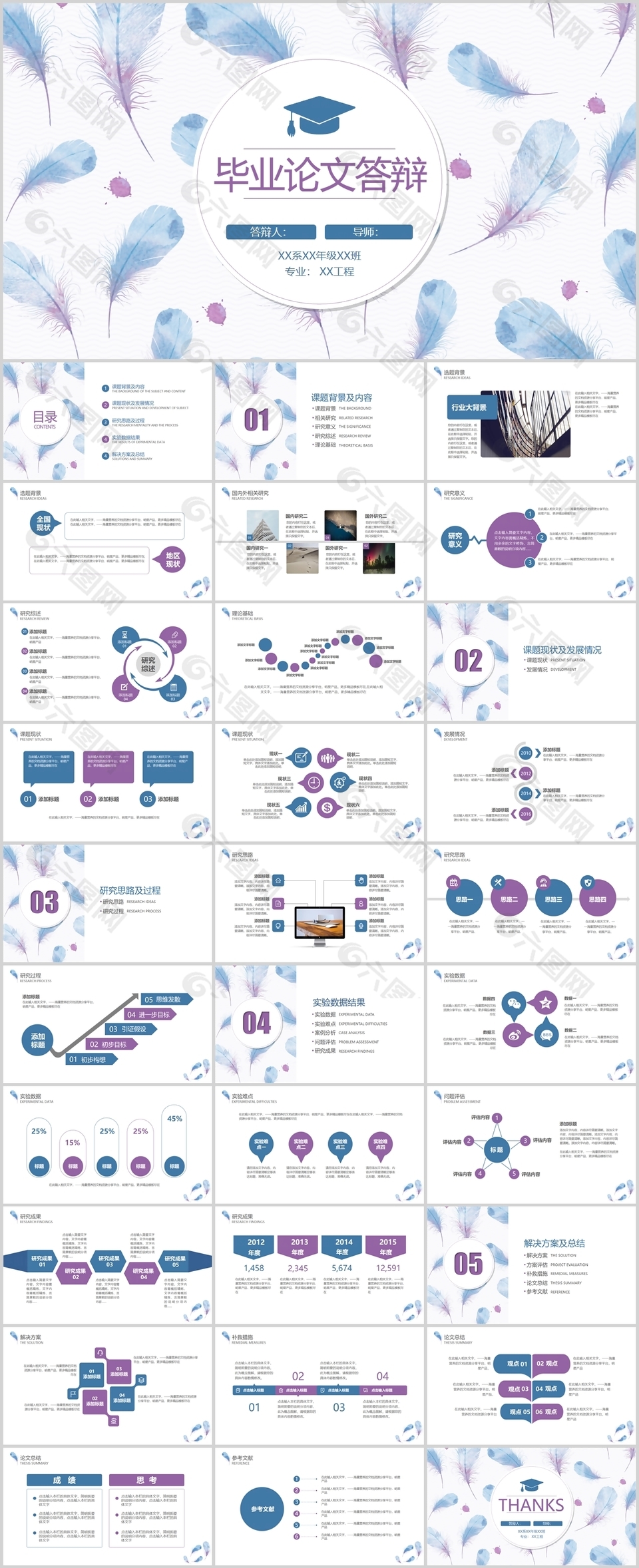 羽毛小清新毕业论文答辩PPT模板
