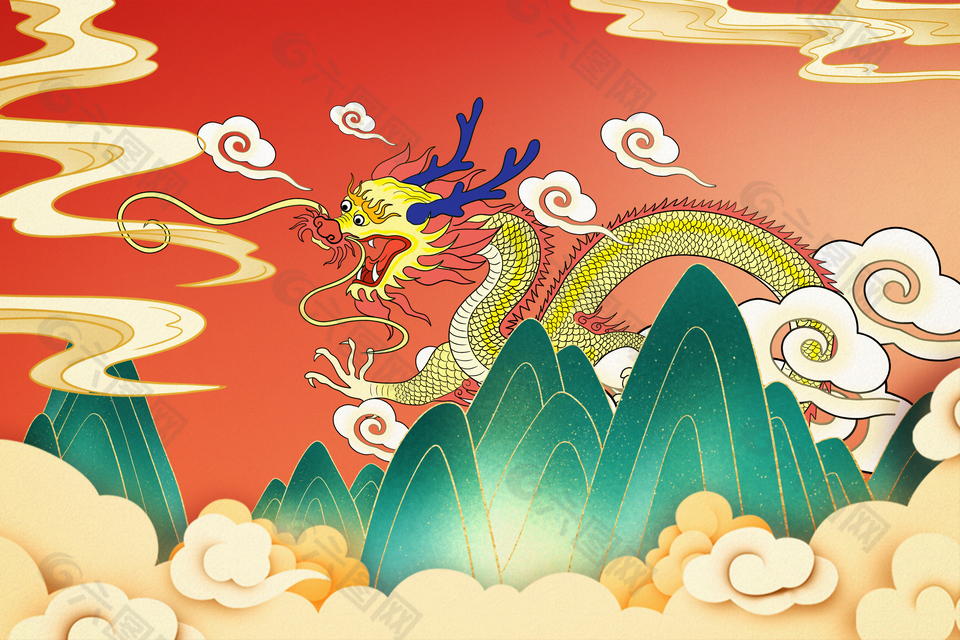 新春国潮龙年卡通插画设计