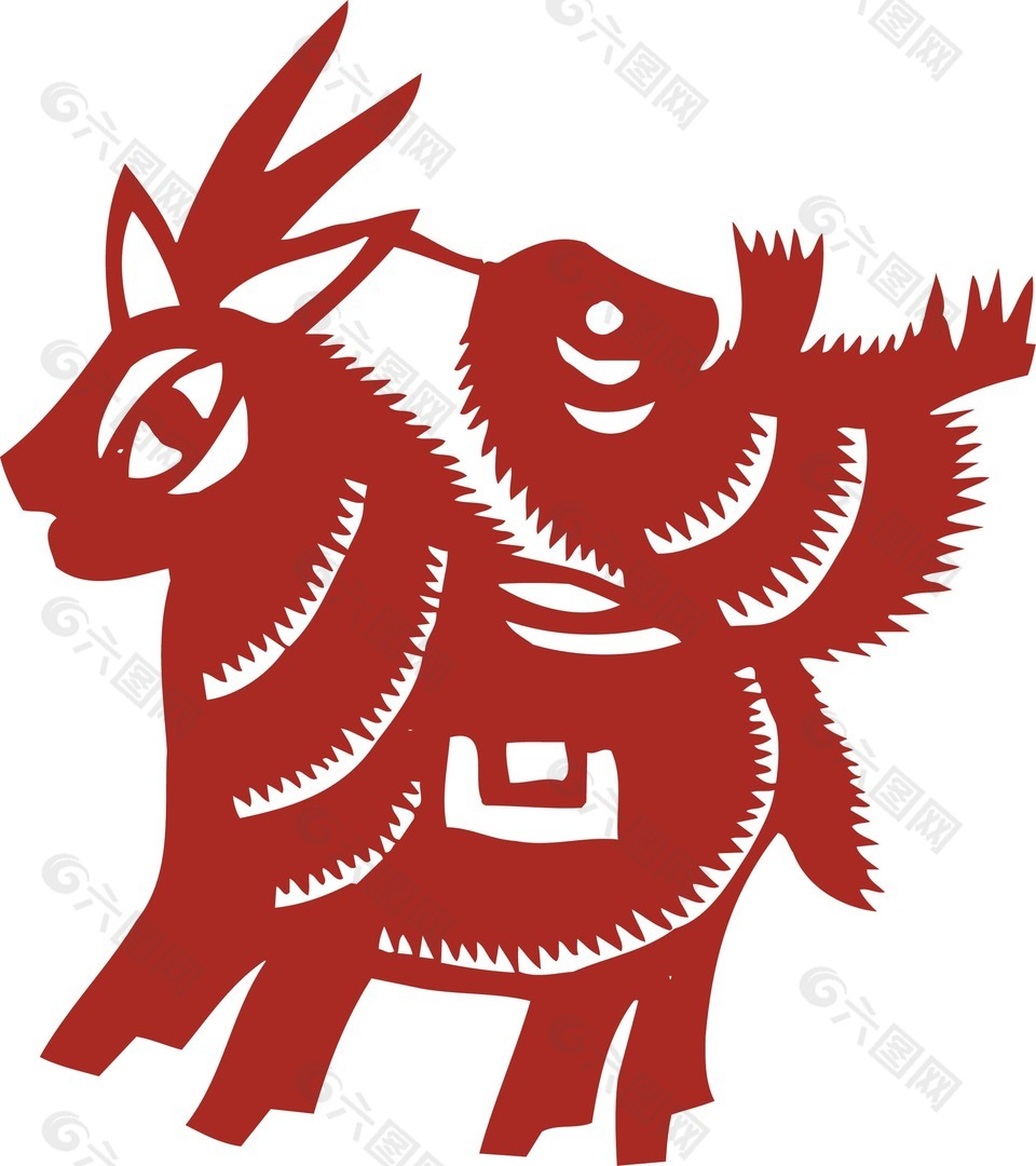 中华传统剪纸动物山羊